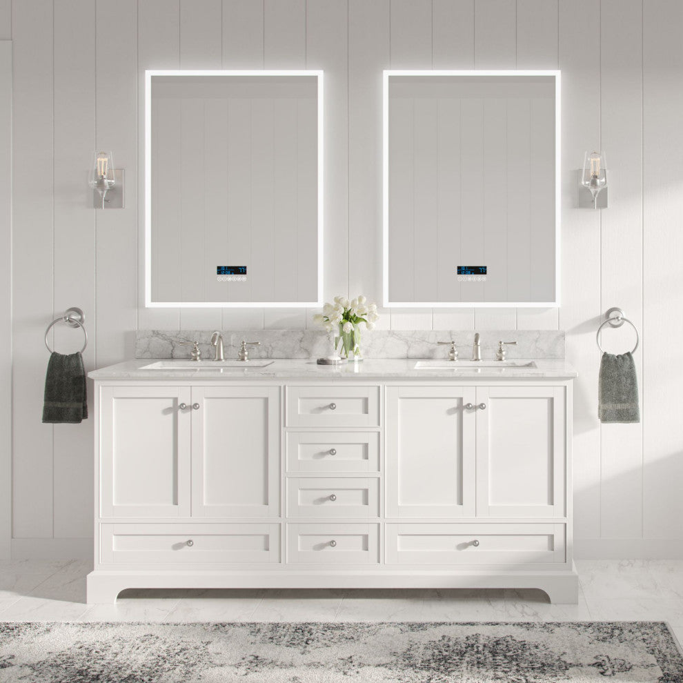 Cascade Bath Vanity, White, 72", Brushed Nickel Hardware, Double, Freestanding