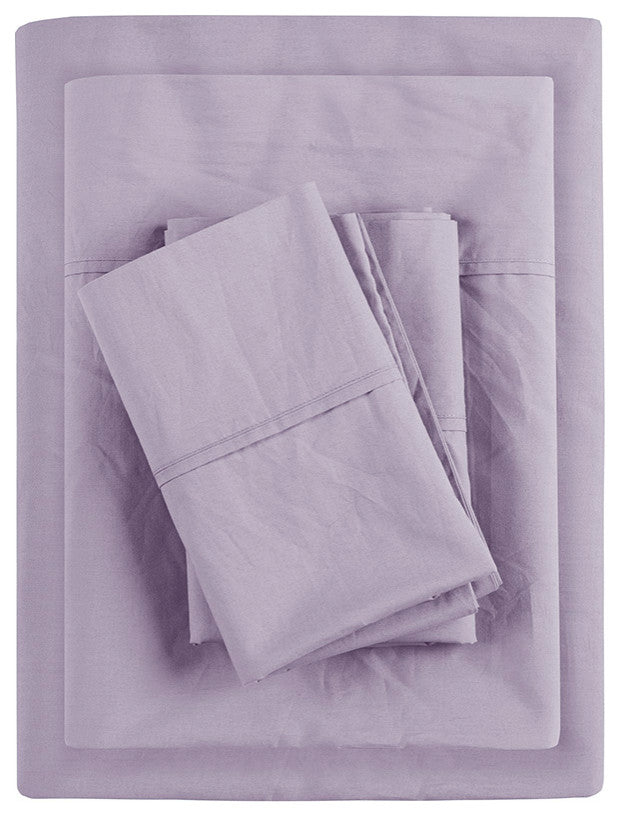 Madison Park Peached Percale Cotton Peached Percale Sheet Set, Purple
