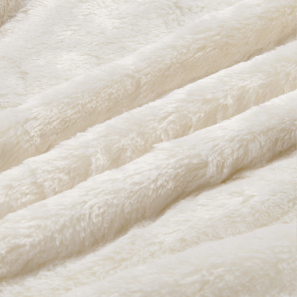 Double Sided Over-Sized Faux Fur Throw Blanket, Ivory, 70''x80''