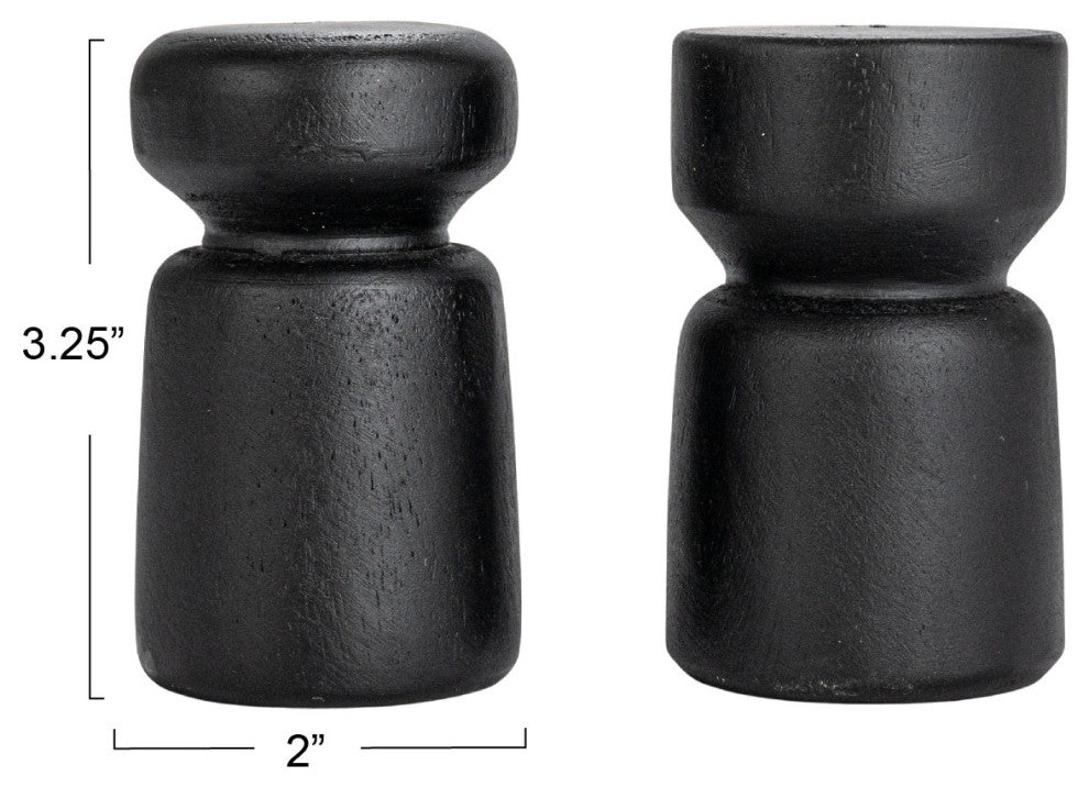 Mango Wood Salt and Pepper Shakers, Black, Set of 2
