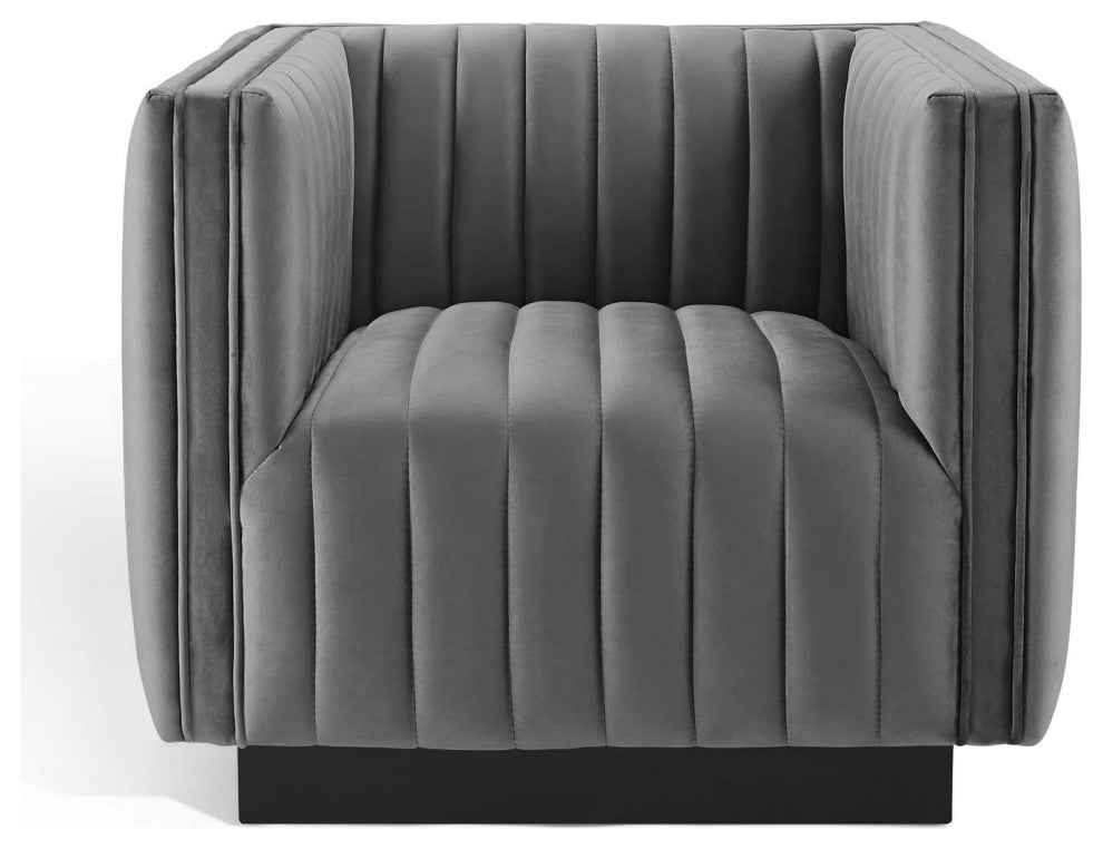 Tufted Armchair Accent Chair, Velvet, Gray, Modern, Lounge Hospitality