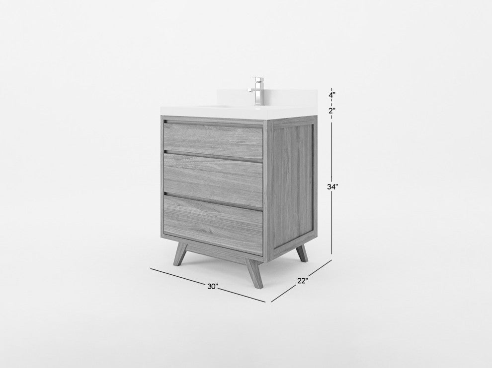 Madison Teak 30 Single Sink Bath Vanity in Light Natural 2" Carrara Quartz