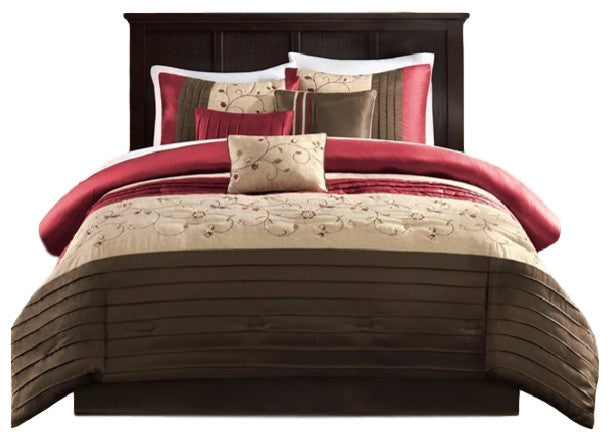 Madison Park Polyoni Pieced Solid Comforter 7 Piece Set With Embroidery, Queen