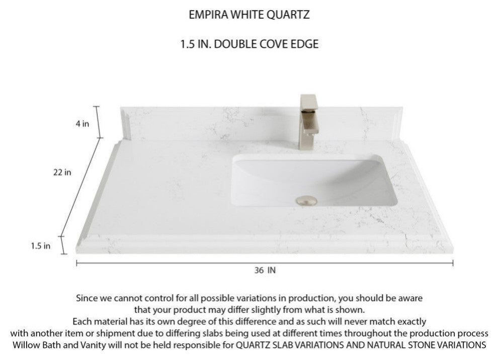 Elizabeth 36 Right Offset Bath Vanity in Light Natural Teak 1.5" Empira Quartz