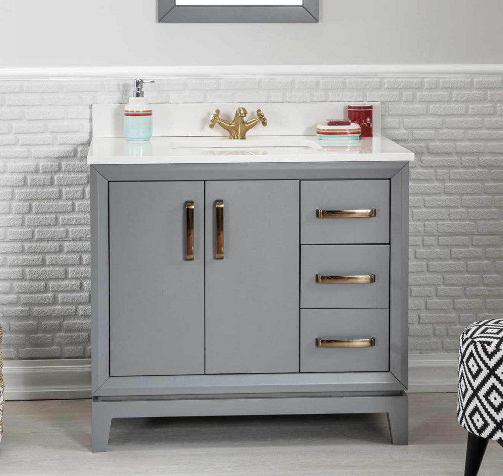 Fabia Collection 36" Bathroom Vanity With Sink, Mirror, Countertop, Dark Gray