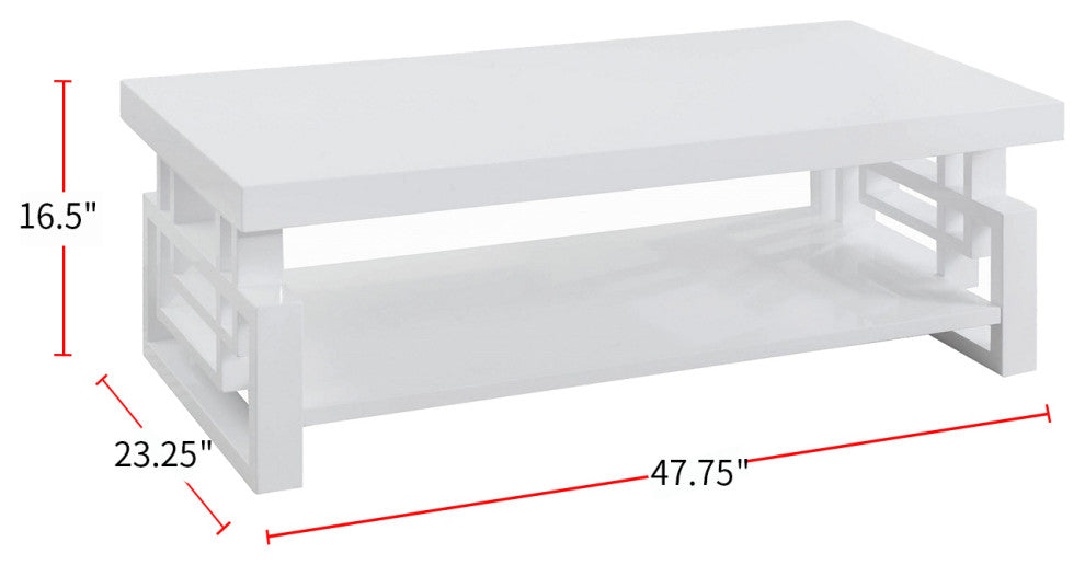 Rectangular Coffee Table with Shelf, White
