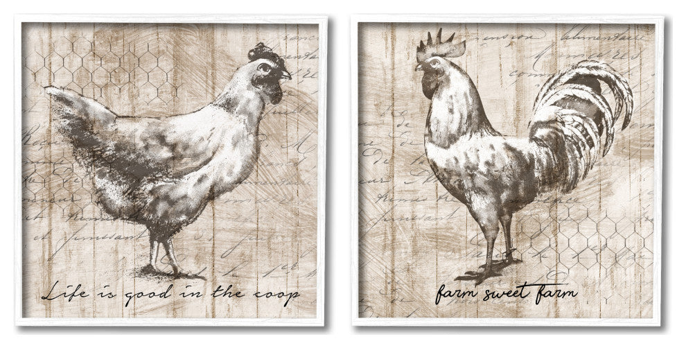 Rustic Hen Rooster Illustration Life is Good Phrases,12 x 12