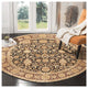 Agra Piaf Traditional Floral Black Hand Knotted Wool Rug 8' Round
