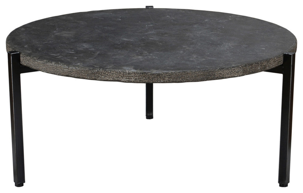 Round Stone and Iron Coffee Table