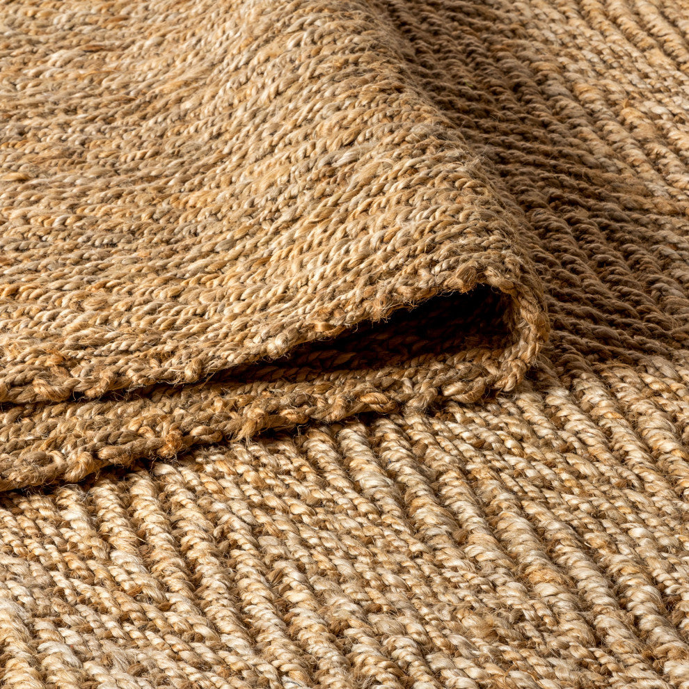 Espina Hand Woven Herringbone Chunky Jute Natural 6' Square Area Rug