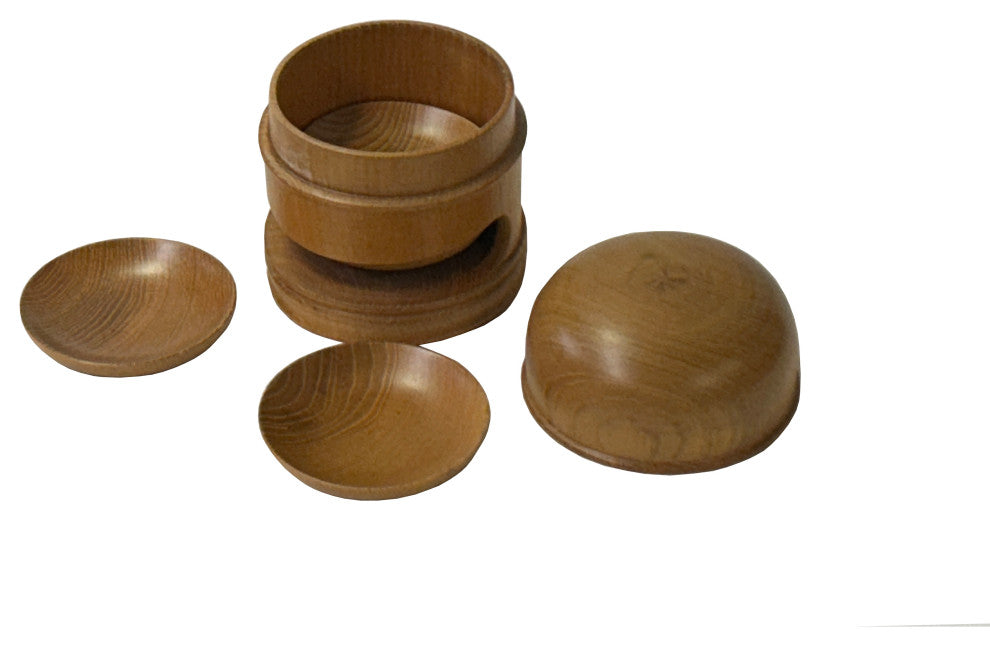 Oriental Wood Crafted 5 Small Plate Coaster with Storage Container Hws4094