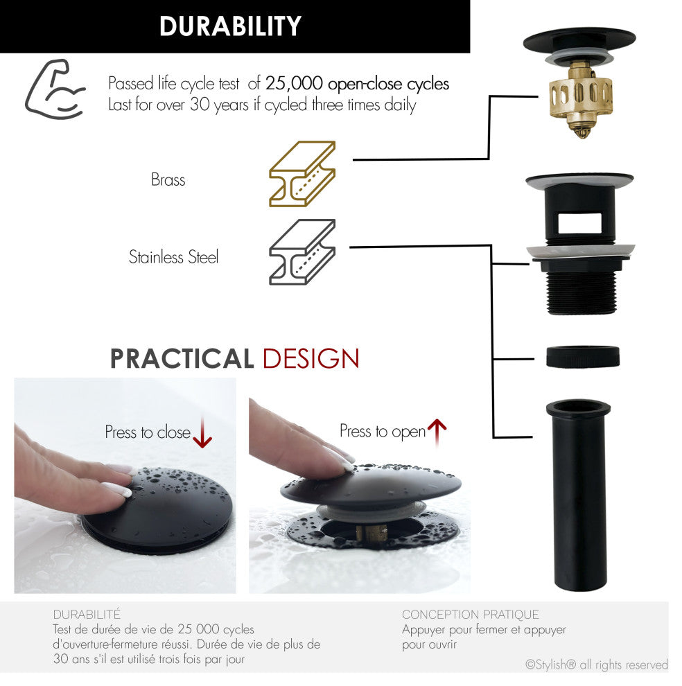 STYLISH Black Matte Pop-Up Bathroom Sink with Overflow Set of Two