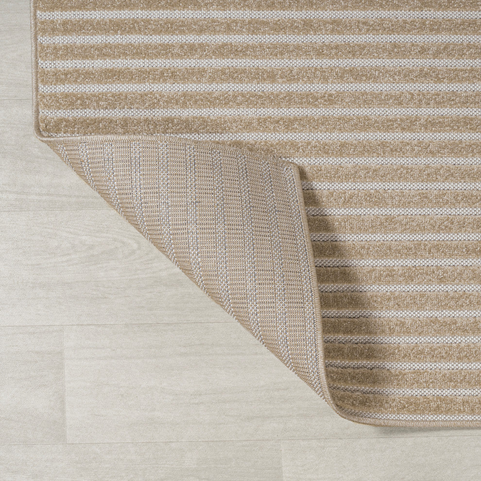 Aarhus High-Low Scandi Striped Beige/Cream 2 ft x 8 ft Indoor/Outdoor Runner Rug