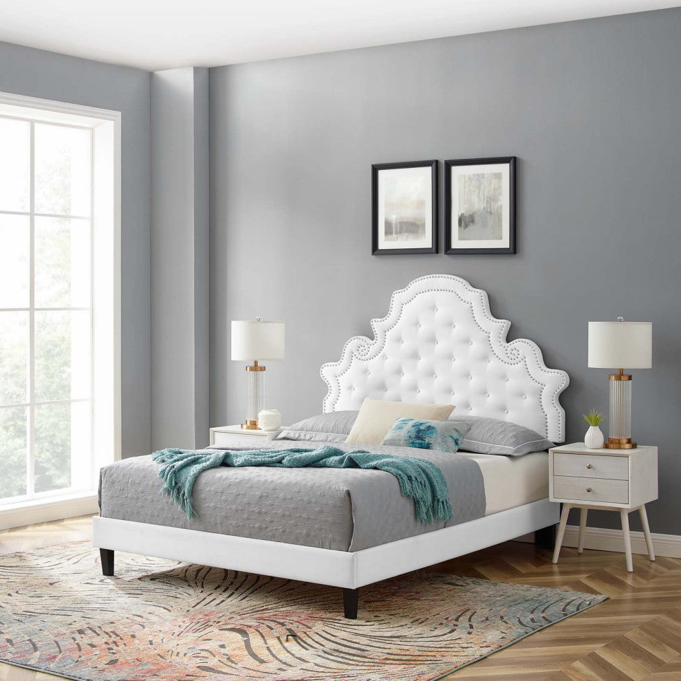 Gwyneth Tufted Performance Velvet King Platform Bed - White