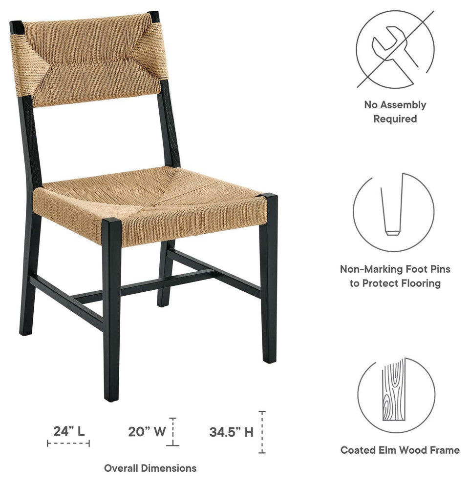 Side Dining Chair, Black Natural, Wood, Modern, Kitchen Cafe Bistro Hospitality