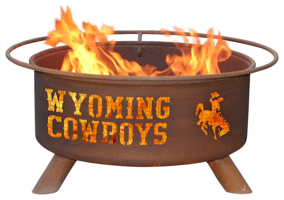 Customizable NCAA Logo Fire Pit, Rust Patina, Wyoming