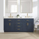 Gavino Vanity With Grain White Composite Stone Top, Royal Blue/Brushed Gold, 72", No Mirror