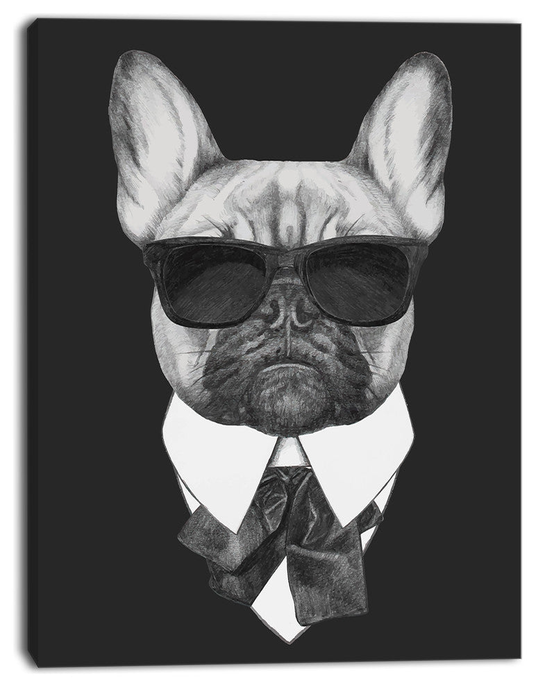 French Bulldog Fashion Portrait, Animal Canvas Art Print, 28"x60"