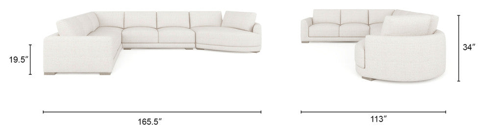 Laguna 166" Modular Feather-Cushion Sectional Sofa, Wheat Cream Beige Polyester Tweed, Right-Arm Facing