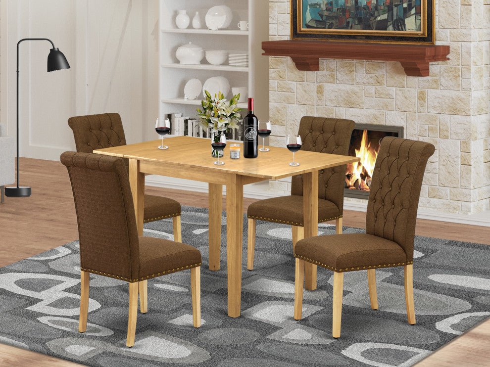 Dining Set 5 Pc 4 Parson Chairs, Dining Table Oak Finish Hardwood Brown Color