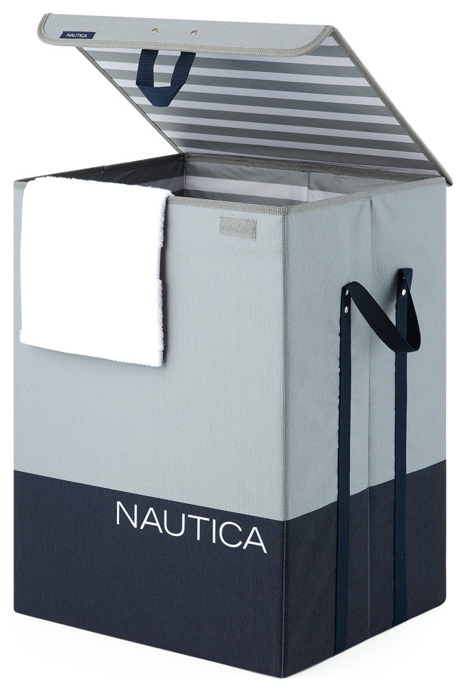 Nautica Folded Hamper with Lid, Gray Block