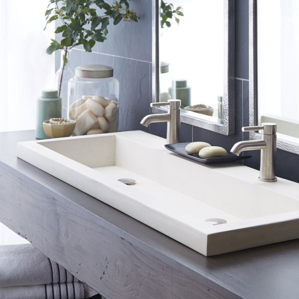 Trough 4819 Bathroom Sink, Pearl, No Faucet Holes
