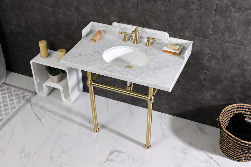 Kingston Brass LMS3630MB7 36" Carrara Marble Console Sink, Legs