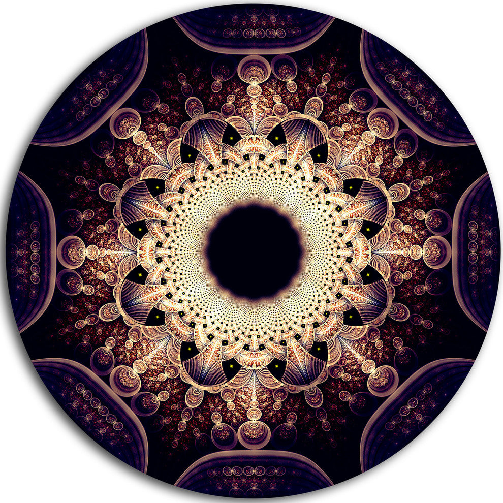 Rounded Symmetrical Yellow Fractal Flower, Floral Disc Artwork, 11"