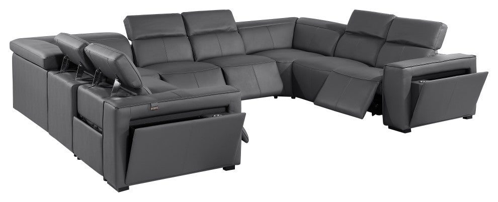 Niccolo Italian Leather 8-Piece U-Shaped 4 Power Reclining Sectional, Dark Gray