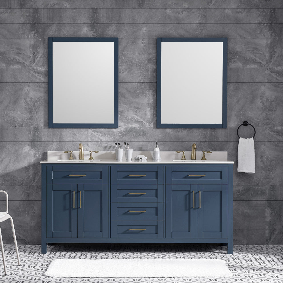 Tahoe Double Vanity Set With Mirrors, Cultured Marble Top, Midnight Blue, 72"