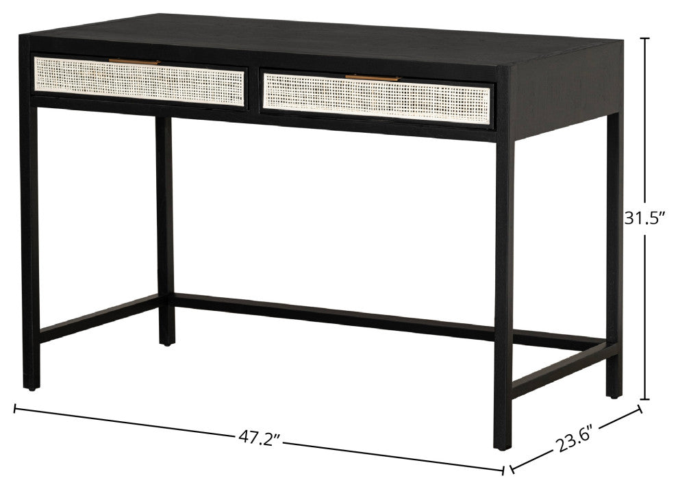Rattan Desk, Black; Beige