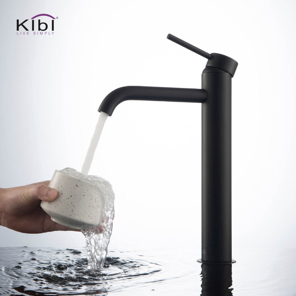 Circular Brass Single Handle Bathroom Faucet KBF1009, Matte Black, Without Drain