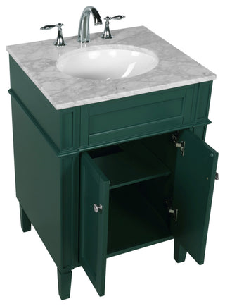 Home Living Vanity with Carrara White Marble Countertop, Green, 24", Single Sink