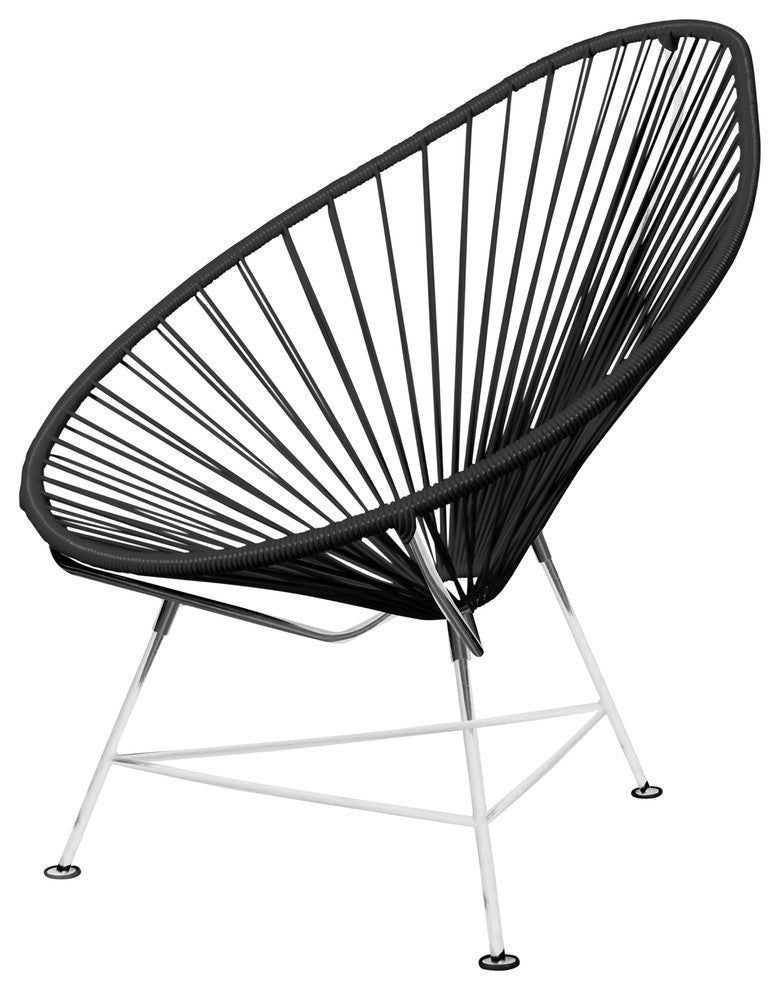Acapulco Indoor/Outdoor Handmade Lounge Chair, Black Weave, Chrome Frame