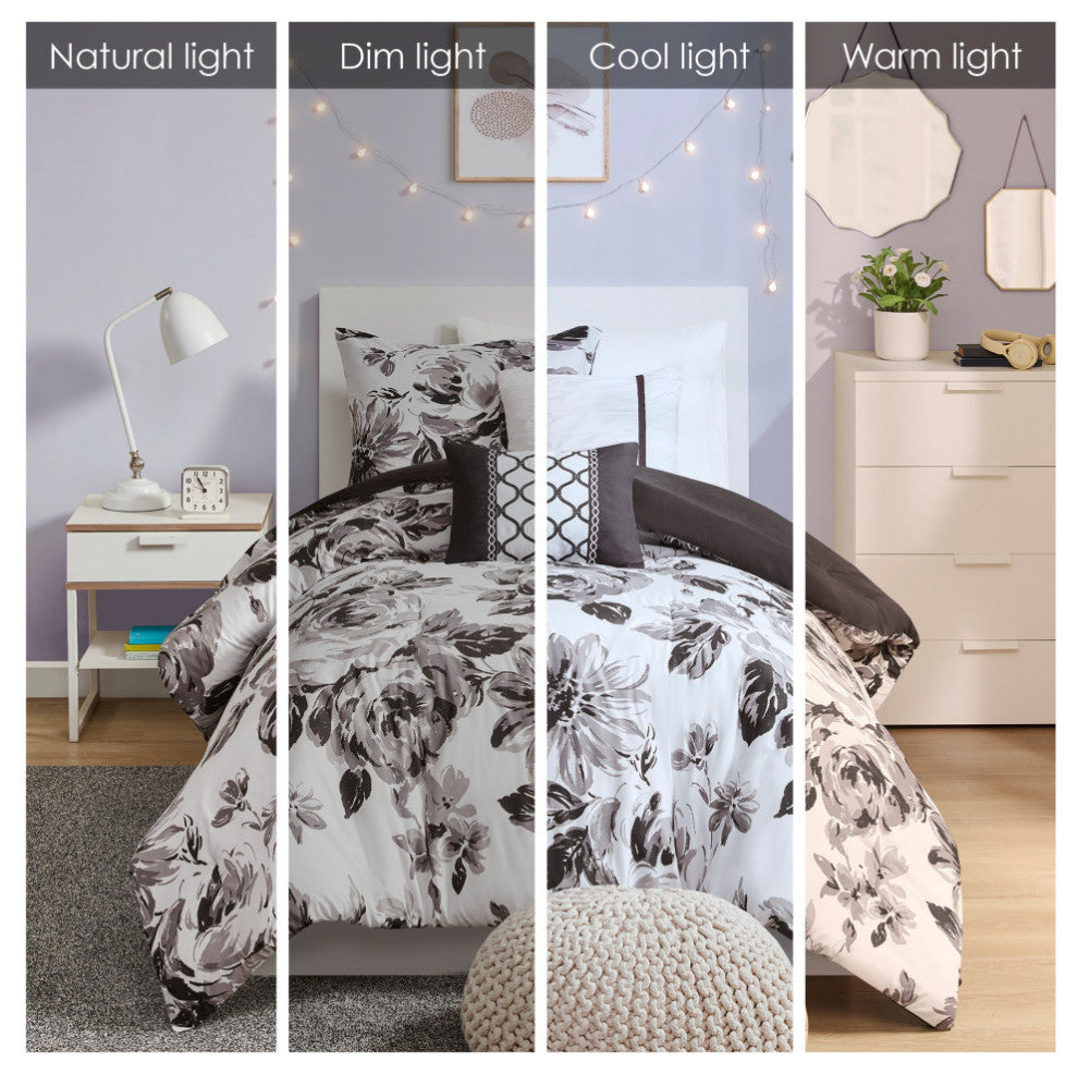 Intelligent Design Dorsey Black and White Floral Comforter Set