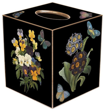 TB5-Black Pansies and Primrose Tissue Box Cover