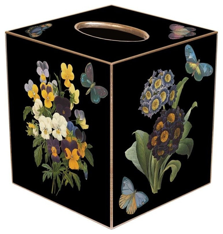 TB5-Black Pansies and Primrose Tissue Box Cover