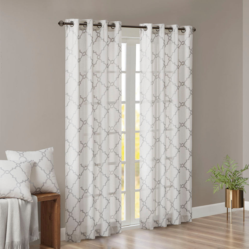 Madison Park Saratoga Fretwork Print Grommet Top Window Curtain Panel, Ivory