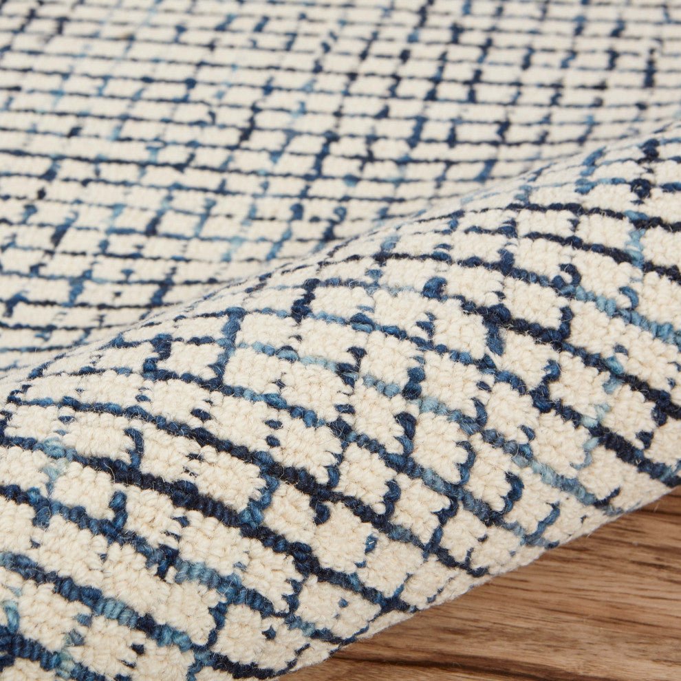 8" x 10" Navy and Ivory Grids Area Rug