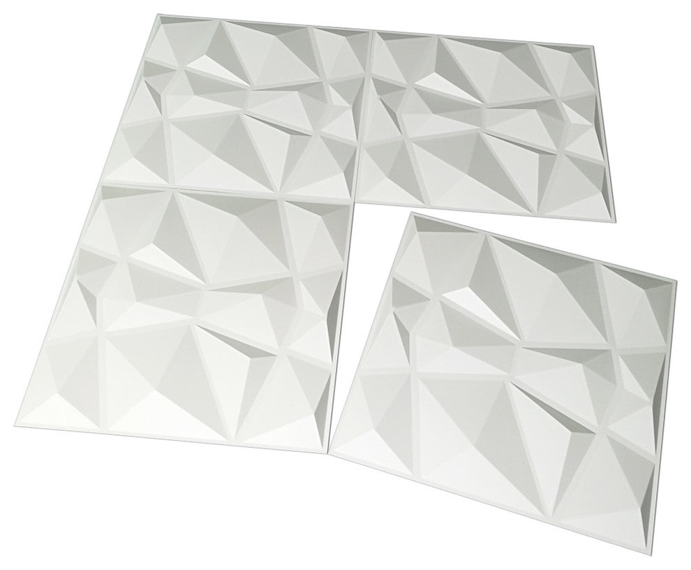 19.7"x19.7" Textures 3D Decorative Wall Panels Diamond Design, Set of 12, White