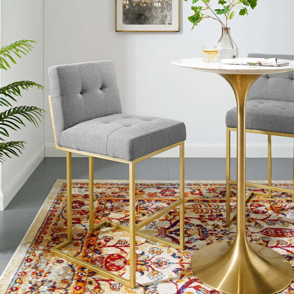 Bar Stool Chair Barstool, Fabric, Metal, Gold Gray, Modern, Bar Pub Bistro