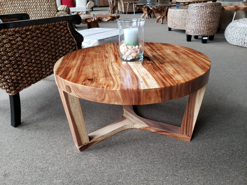Suar Live Edge Round Coffee Table, 32"