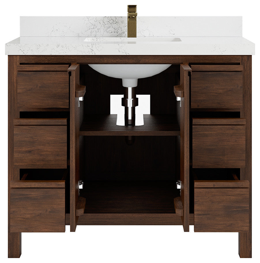 Elizabeth 42 Single Sink Bath Vanity in Dark Walnut Teak 2" Empira Quartz