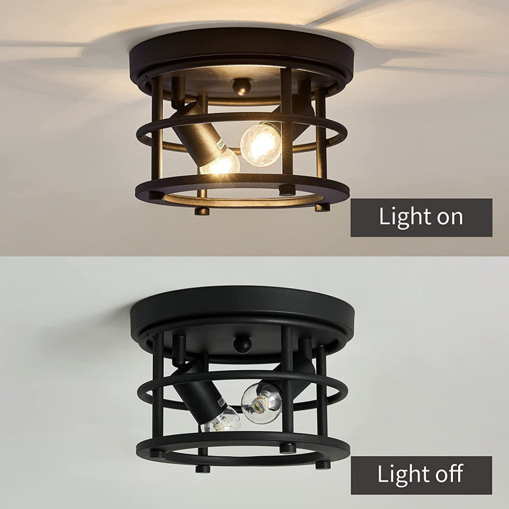 2 light vintage Close to Ceiling Light Fixture black ceiling lamp for farmhouse