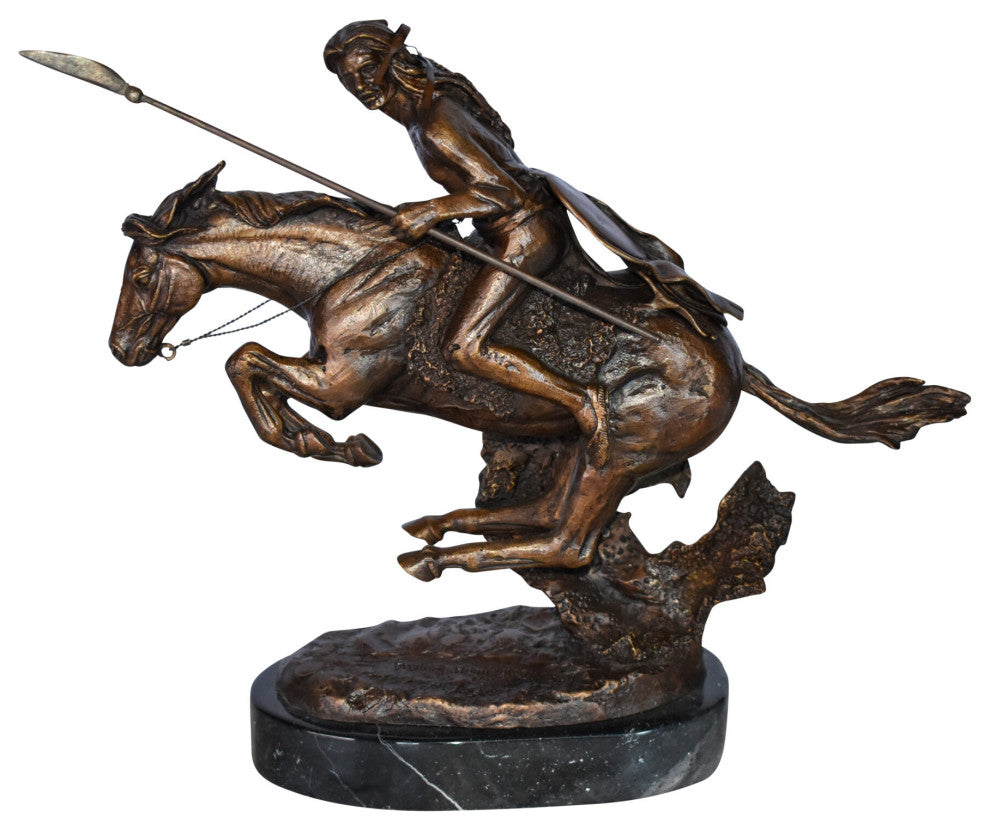 Cheyenne Remington Replica Bronze Statue on a  Marble Size: 12" x 4" x 12"H