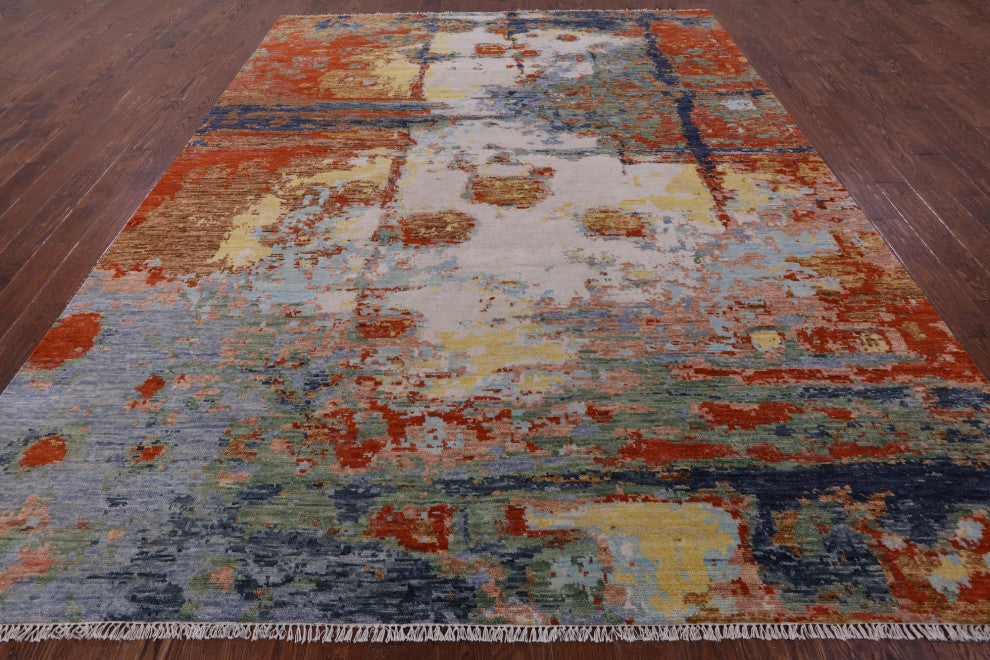 9' 1" X 12' 1" Abstract Handmade Wool Rug Q9391