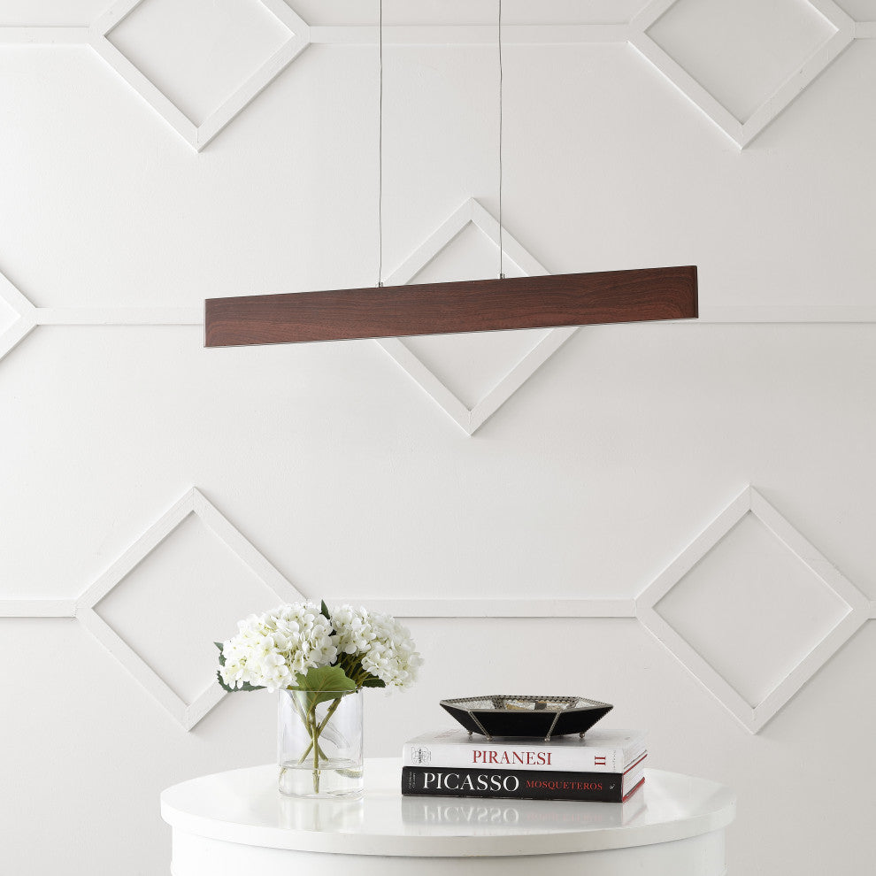 Draper 32" Adjustable Integrated LED Metal Linear Pendant, Dark Brown Wood