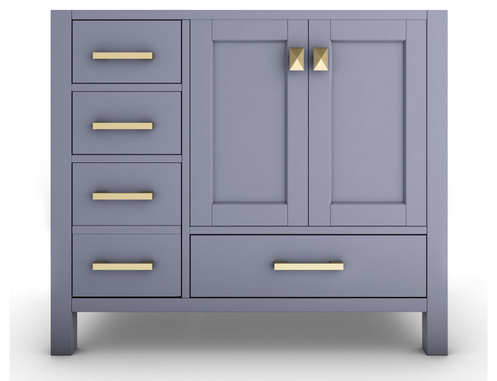 CastelloUSA Yamyam 35" Right Offset Single Vanity, Base Only, Gray, Gold Handles