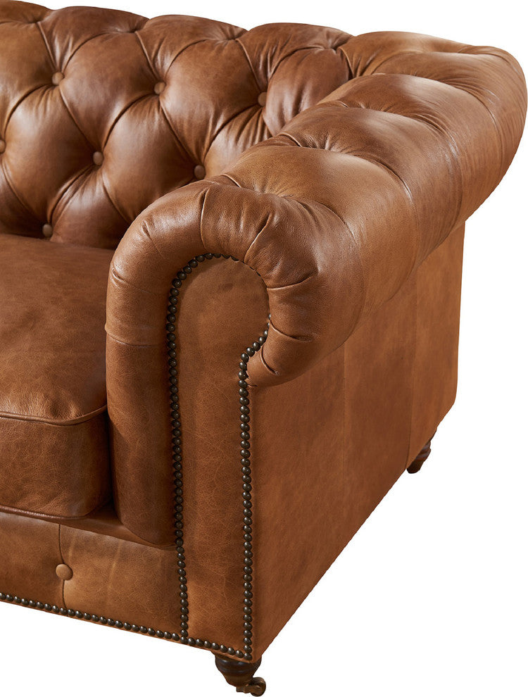 Leather Chesterfield Love Seat, Light Brown