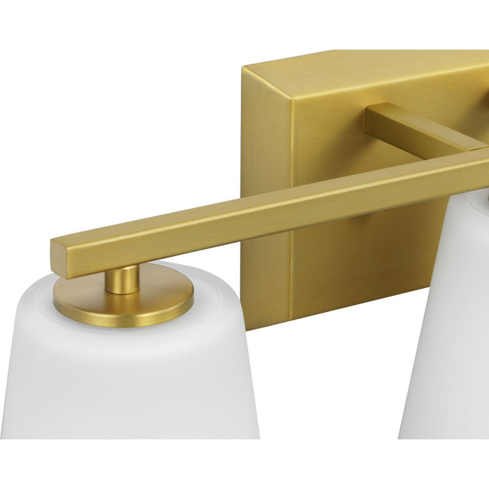Vertex Collection Three-Light Brushed Gold Etched White Glass Bath Light